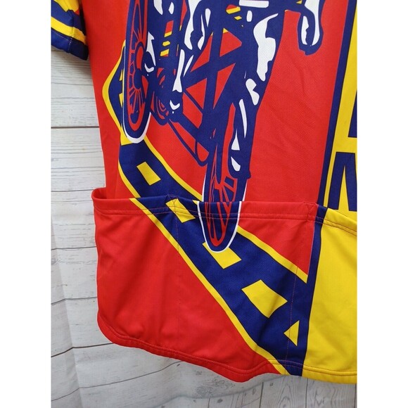 Vtg KUCHARIK CLOTHING Tandem Mens Bicycle Jersey Red Yellow USA Sz L Chest 40 - Picture 5 of 12